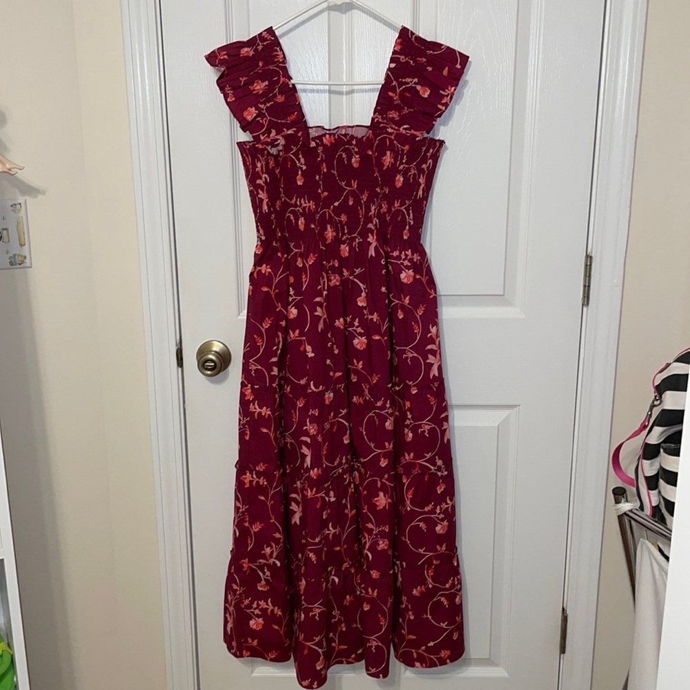 NWT Hill House Home Ellie Nap Dress Burgundy Botanical Poplin